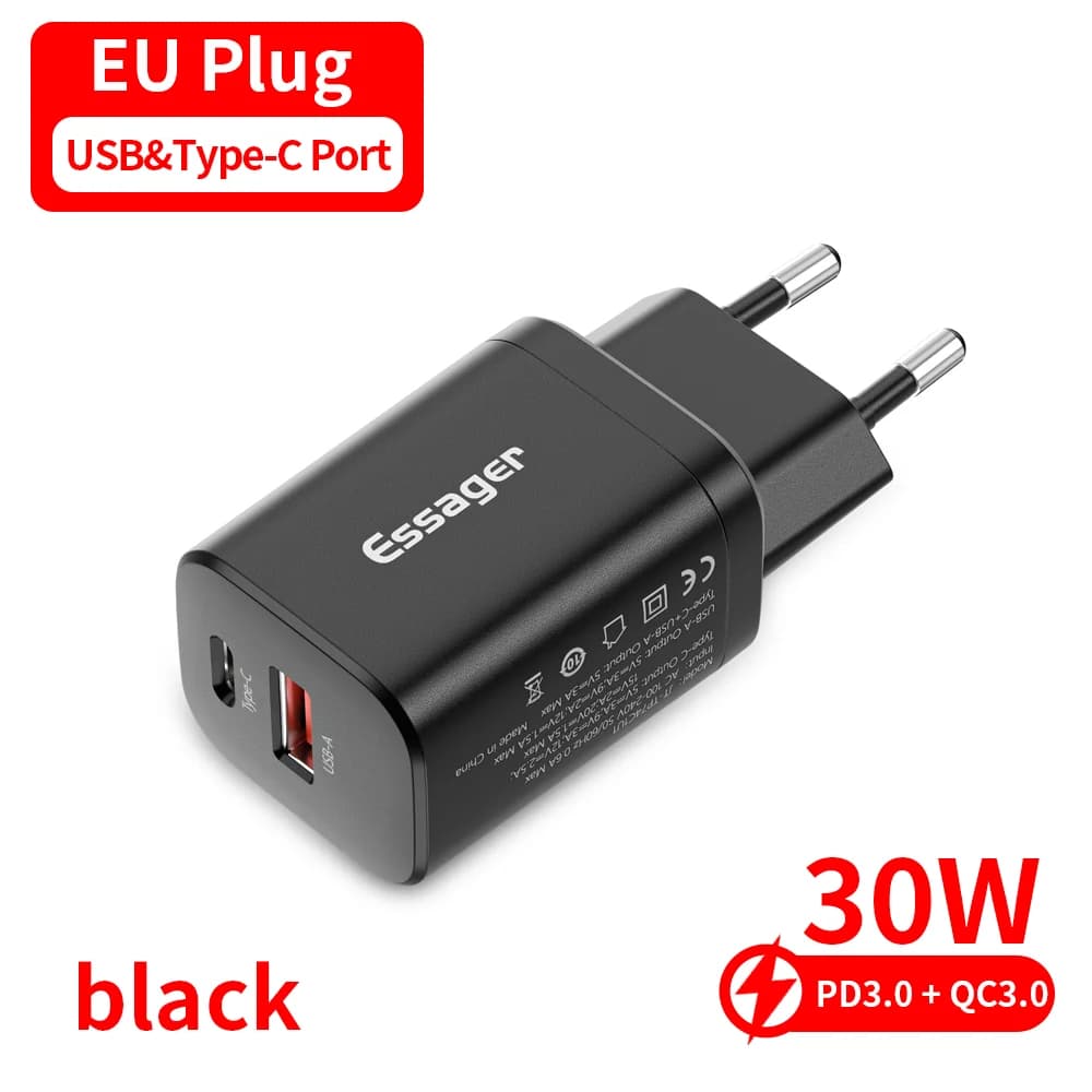 30W síťová nabíječka s dvěma porty USB-C a QC 3.0