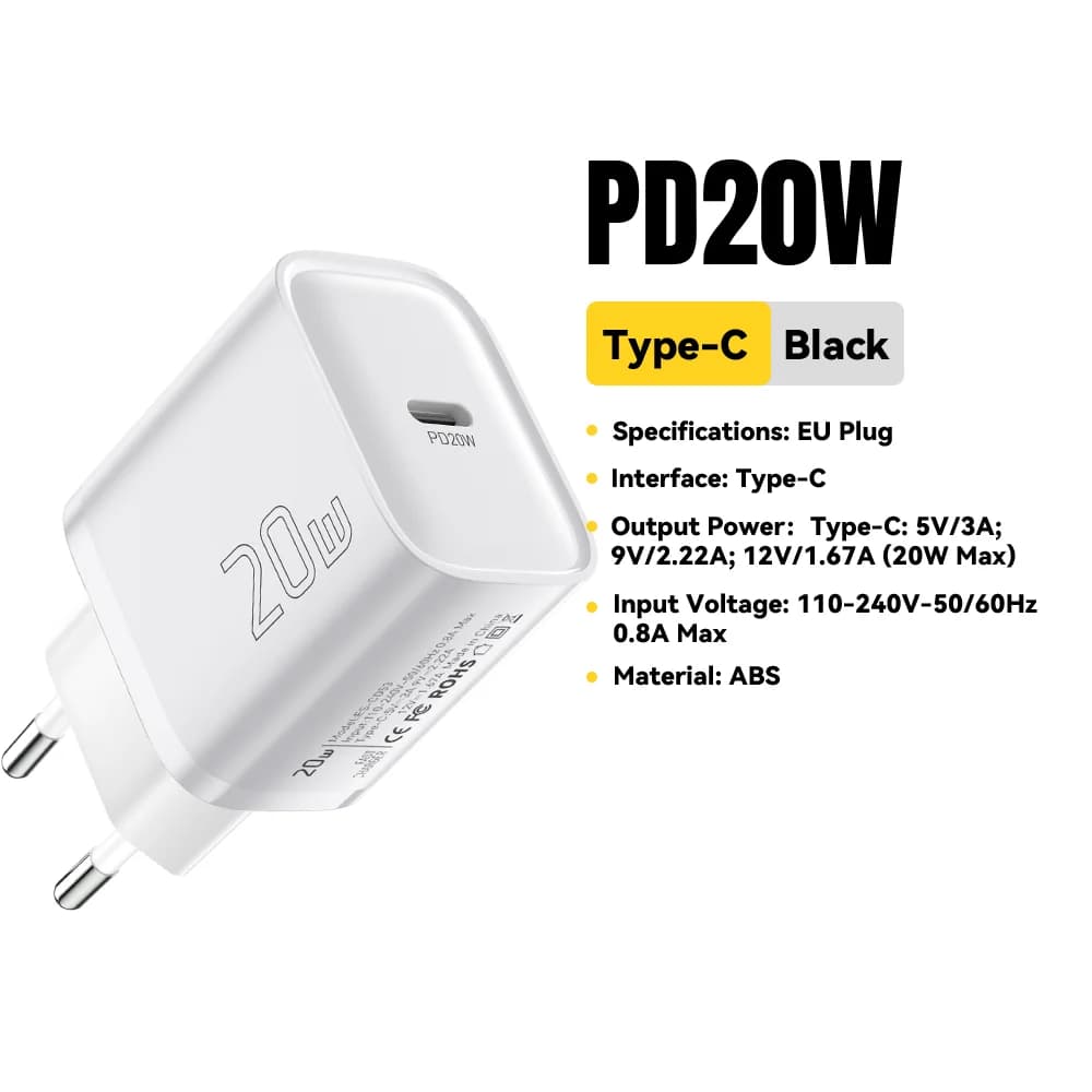 Mini síťový adaptér 20W USB-C PD pro rychlé nabíjení