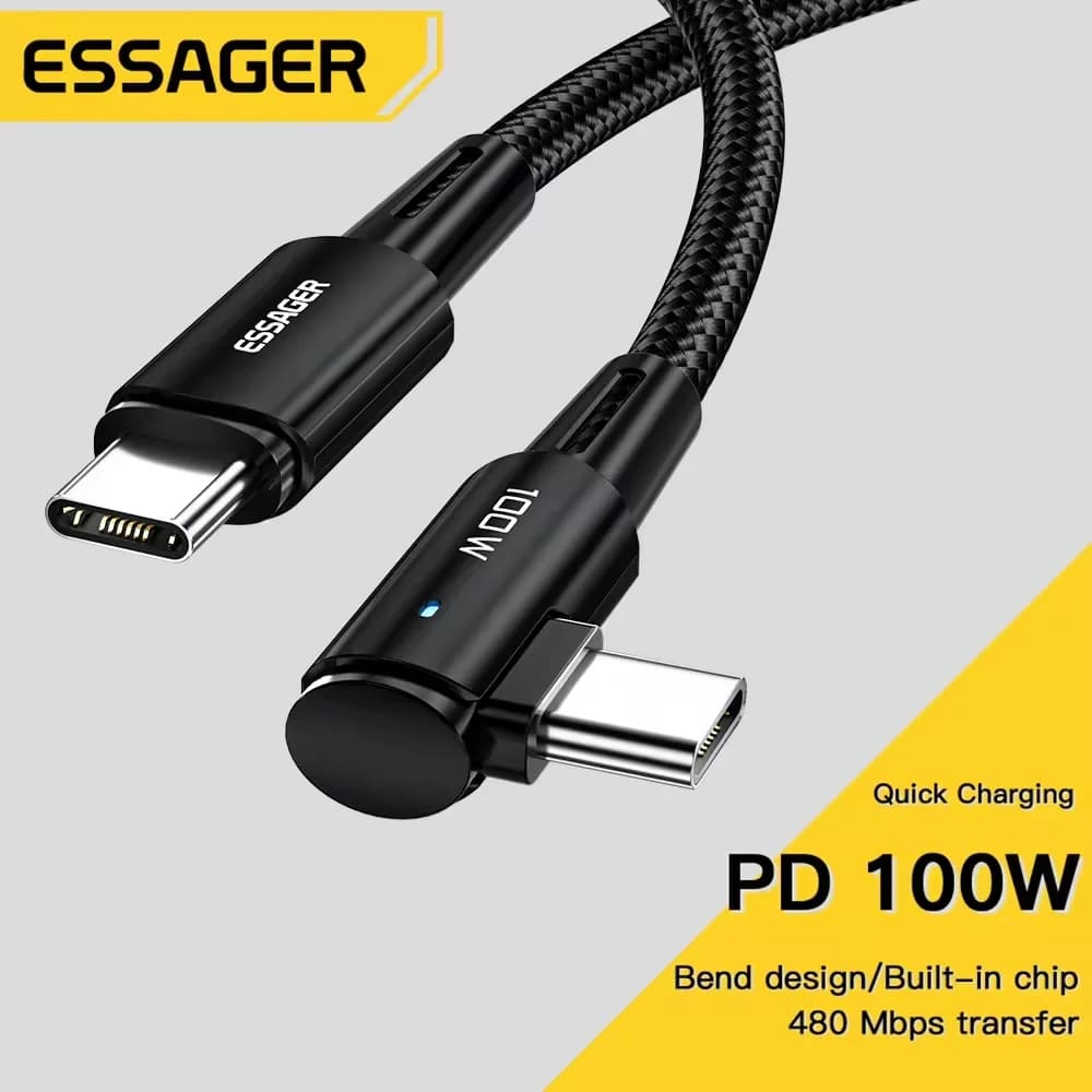 100W 90-stupňový USB-C na USB-C rychlonabíjecí kabel