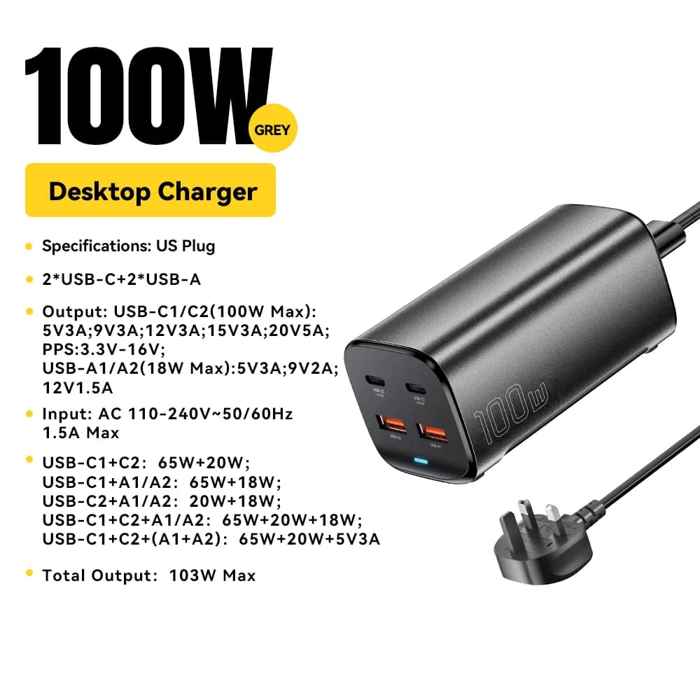 Stolní GaN nabíječka na notebooky 100W 4v1