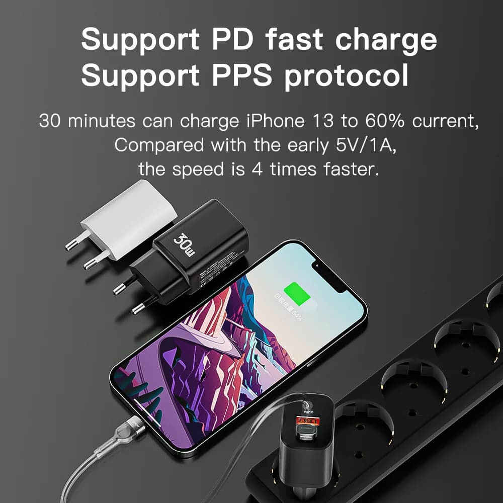 30W síťová nabíječka s dvěma porty USB-C a QC 3.0