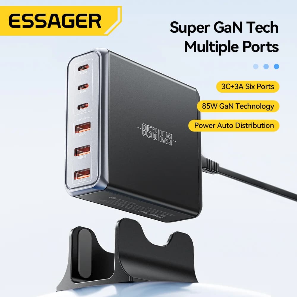 Stolní nabíjecí stanice GaN USB-C, 85W, 6 portů