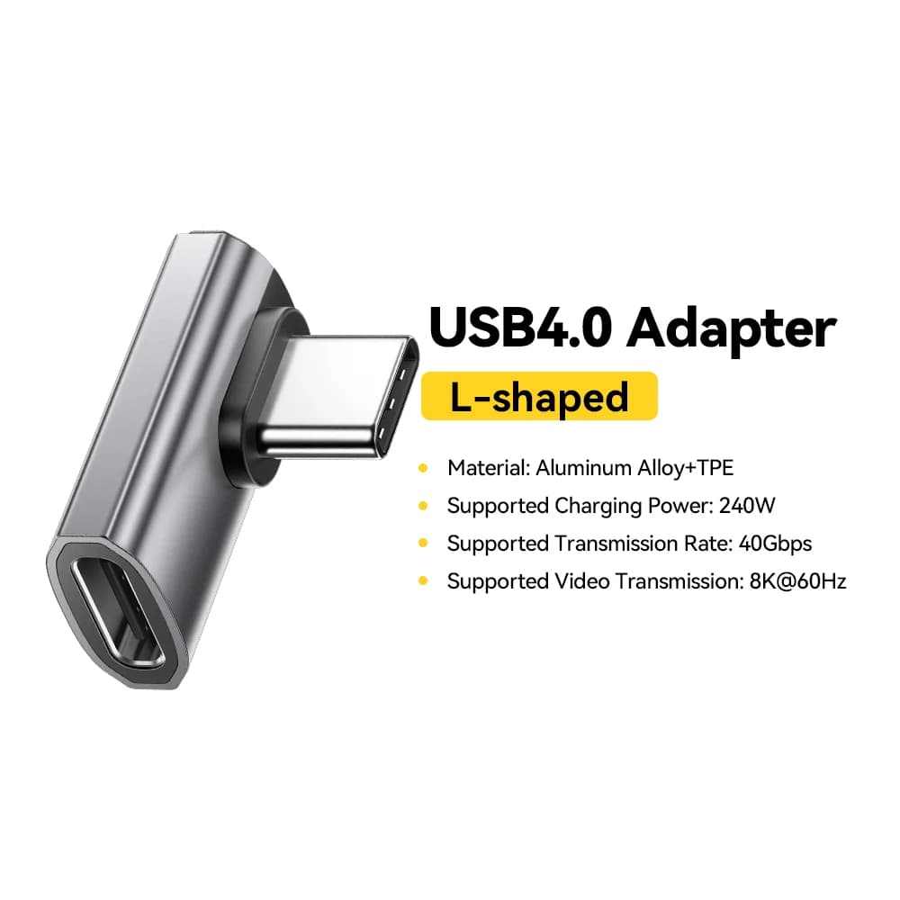 USB4.0 240W 90-stupňový OTG datový adaptér 8K