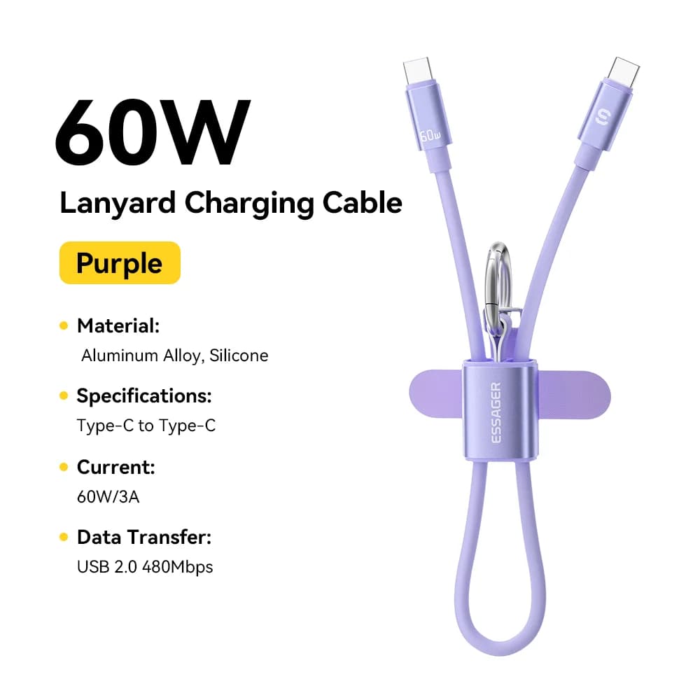 Krátký šňůrkový kabel USB-C na USB-C 60W