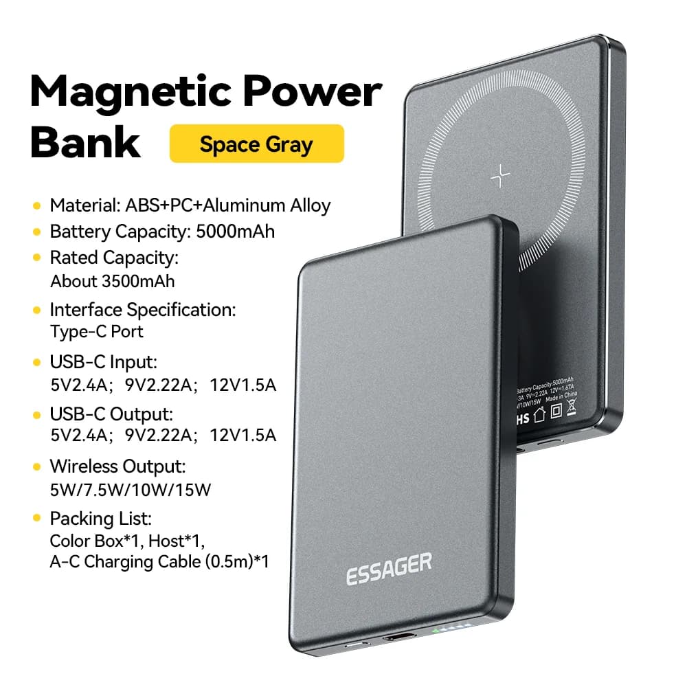 Magnetická bezdrátová powerbanka 5000mAh, 20W