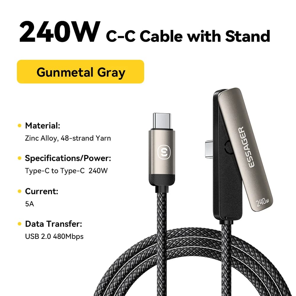 2v1 ohebný kabel USB-C 7A s držákem na telefon