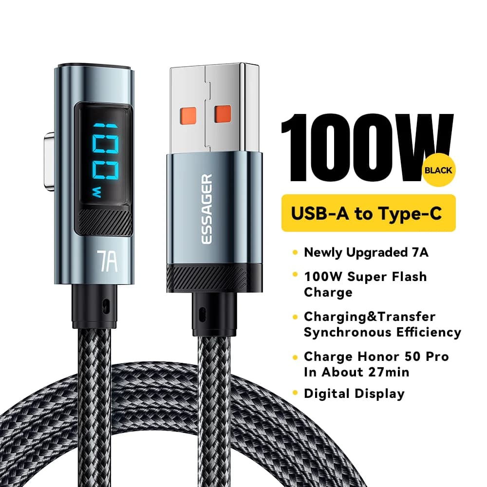 Lomený USB-C kabel 7A 100W s digitálním displejem