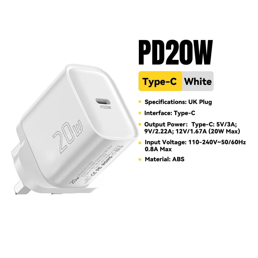 Mini síťový adaptér 20W USB-C PD pro rychlé nabíjení