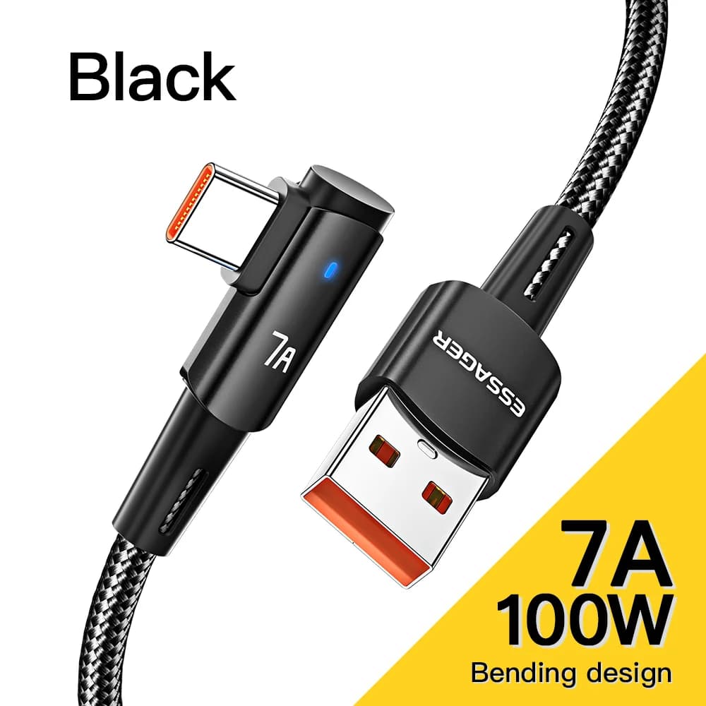 100W 90-stupňový USB-C na USB-C rychlonabíjecí kabel