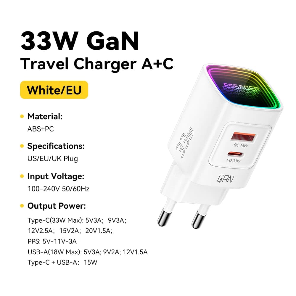 33W GaN USB-C PD přenosná nabíječka