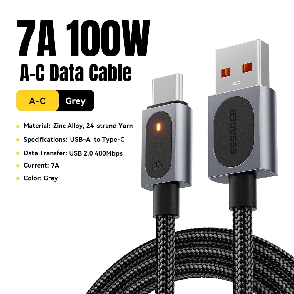7A 100W USB-A na USB-C rychlonabíjecí kabel