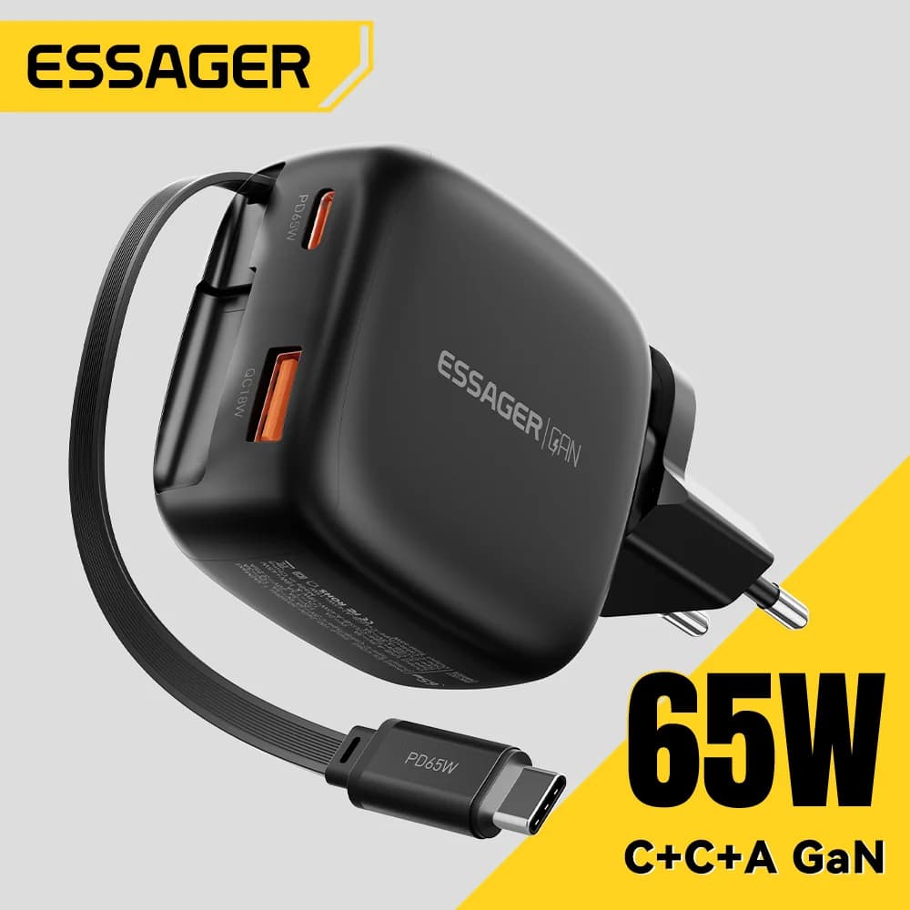 65W GaN nabíječka s vysouvacím 3v1 USB-C kabelem