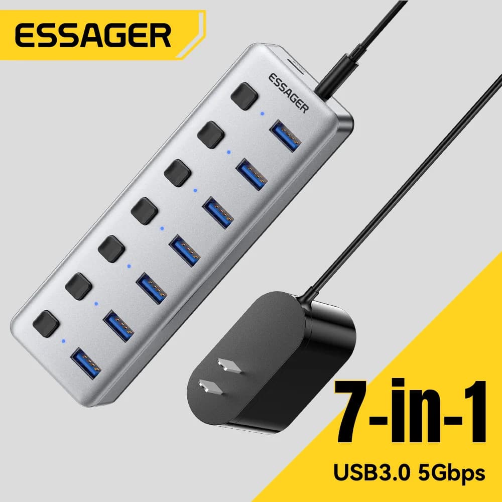 USB 3.0 hub se 7 porty a 24W adaptérem