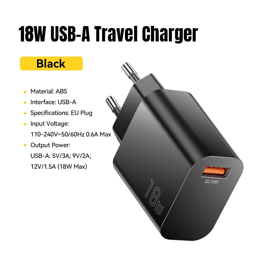 Nástěnný rychlonabíječ USB-A QC 3.0, 18W