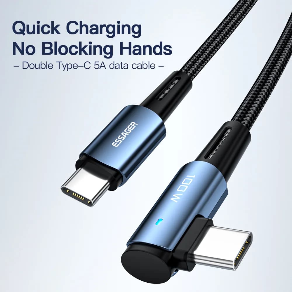 100W 90-stupňový USB-C na USB-C rychlonabíjecí kabel