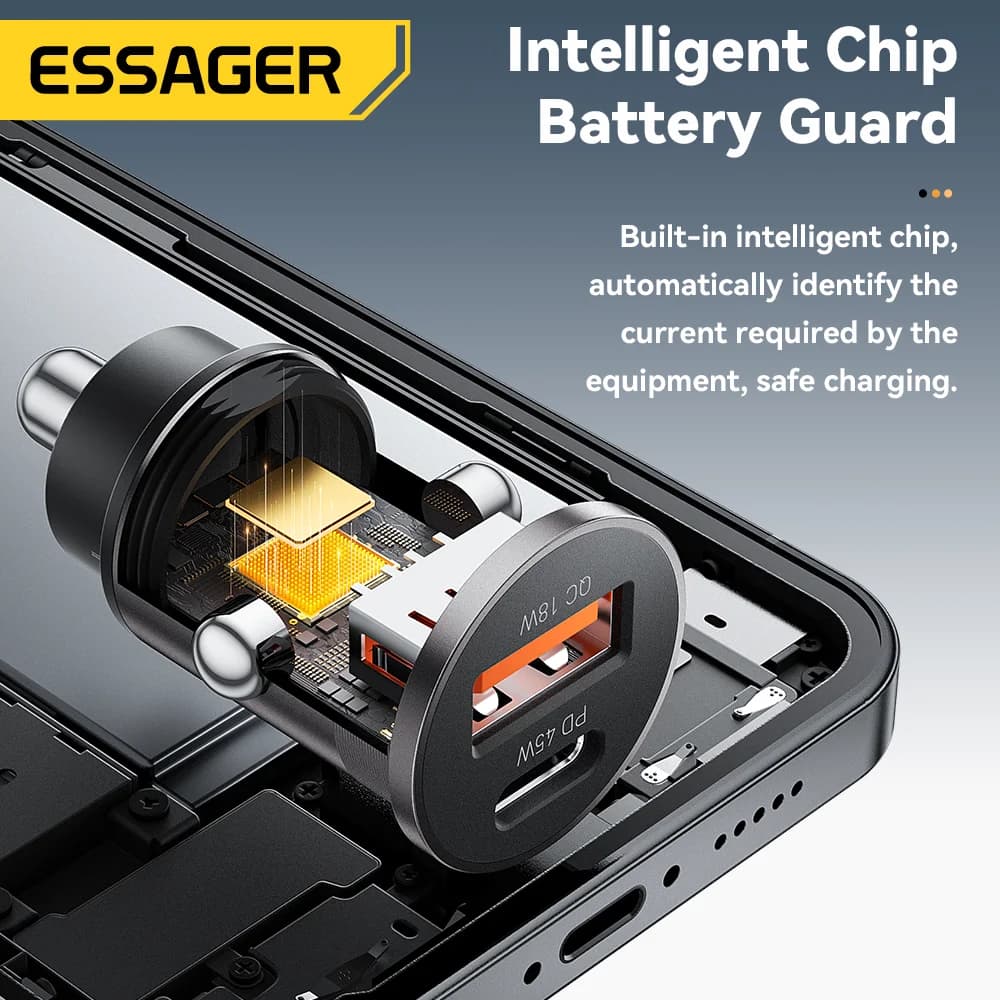 45W mini auto-nabíječka USB-C, QC 3.0