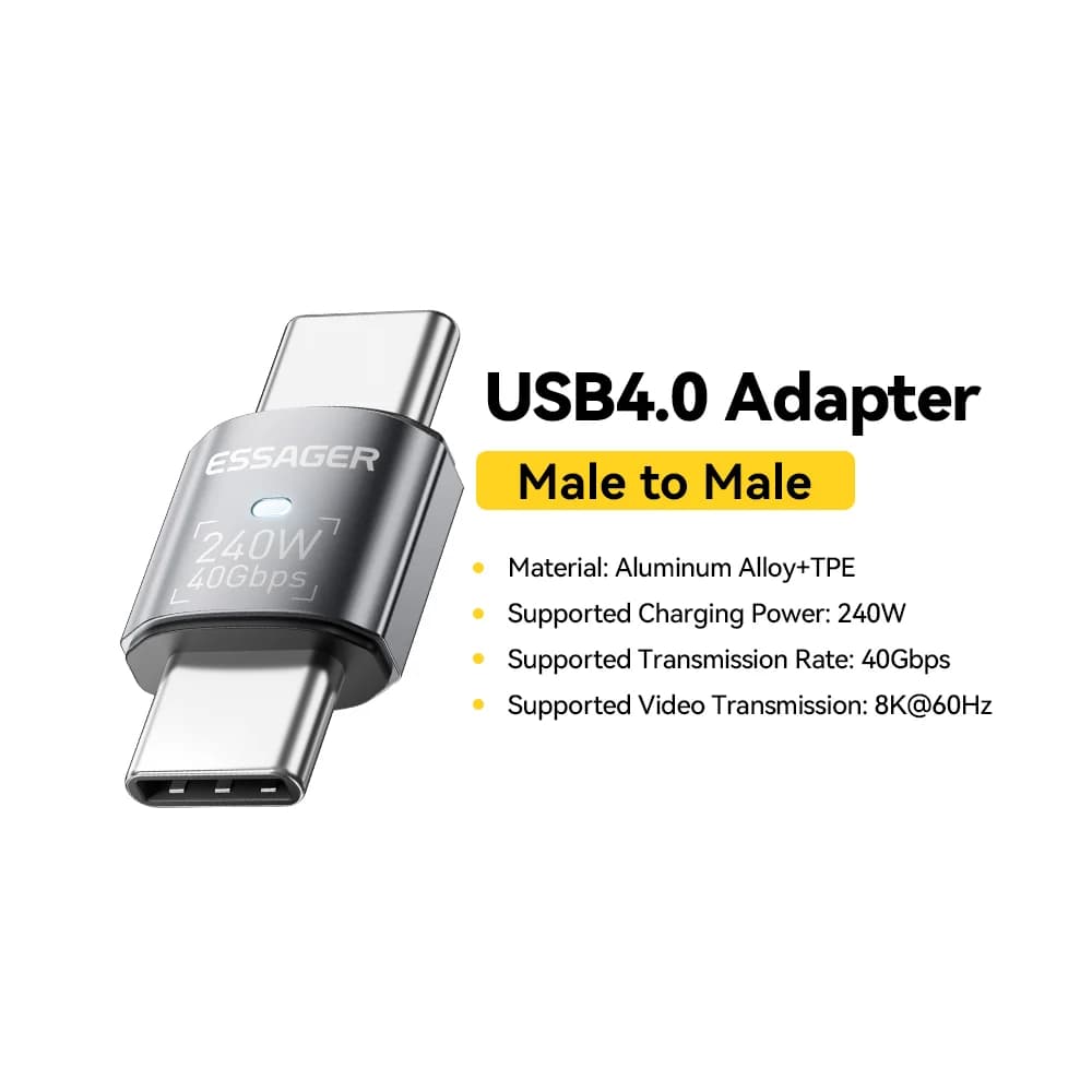USB4.0 240W 90-stupňový OTG datový adaptér 8K