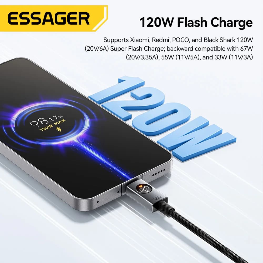 120W 6A USB-A na USB-C super rychlý nabíjecí kabel