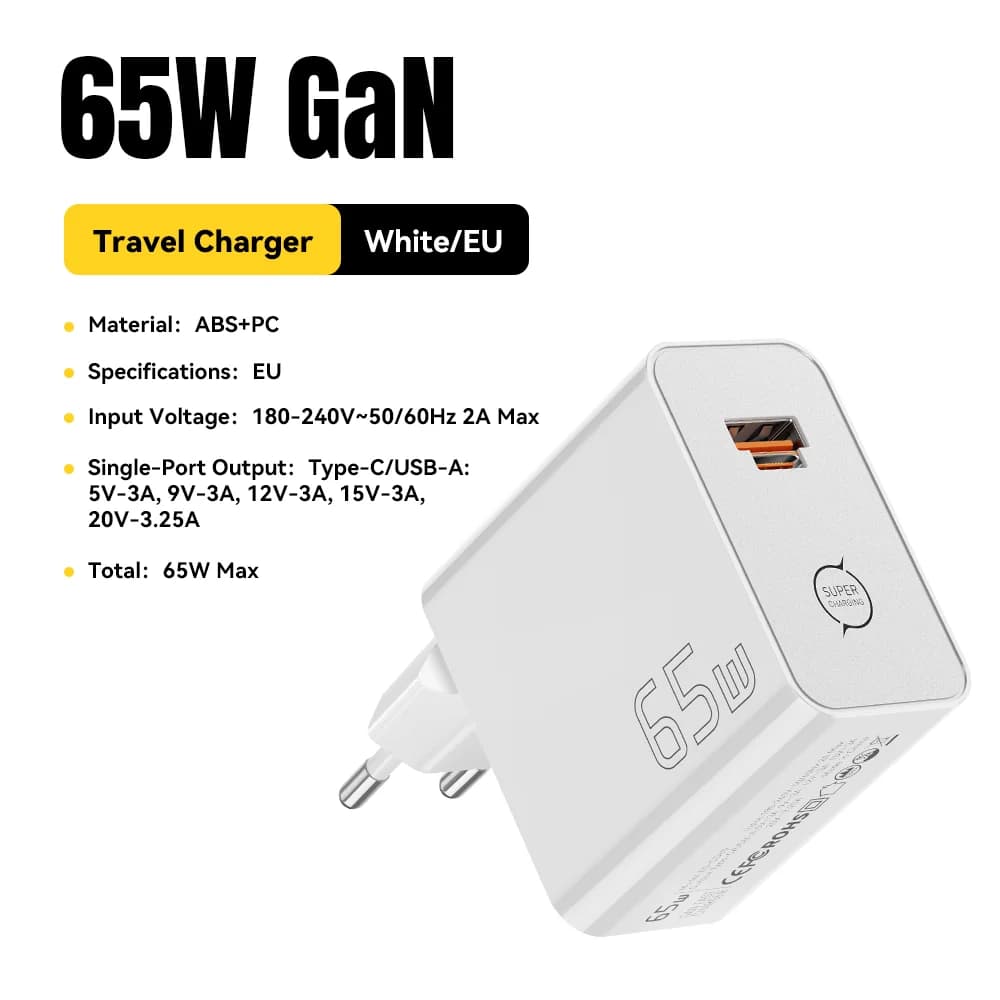 65W GaN 2v1 USB Type-C rychlonabíječka