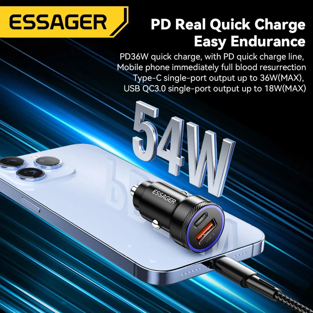 Automobilová nabíječka USB 54W s PD a QC 3.0