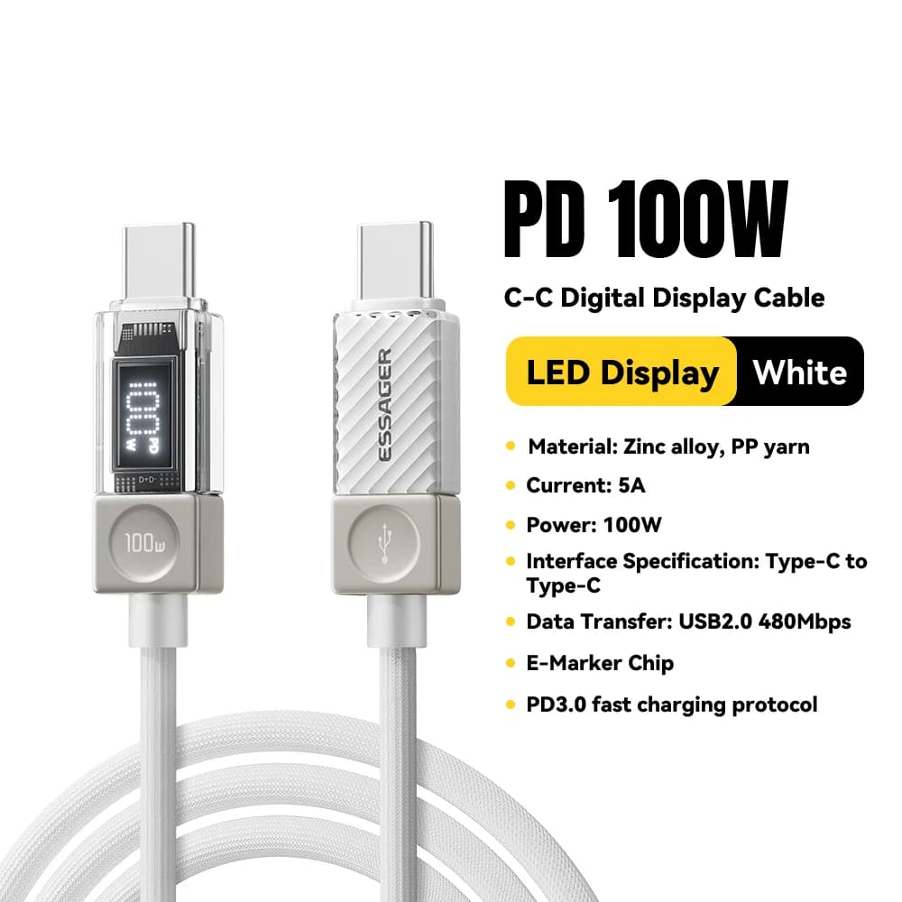 Kabel USB-C s LED displejem, 240W, podpora PD 3.1 (100W)