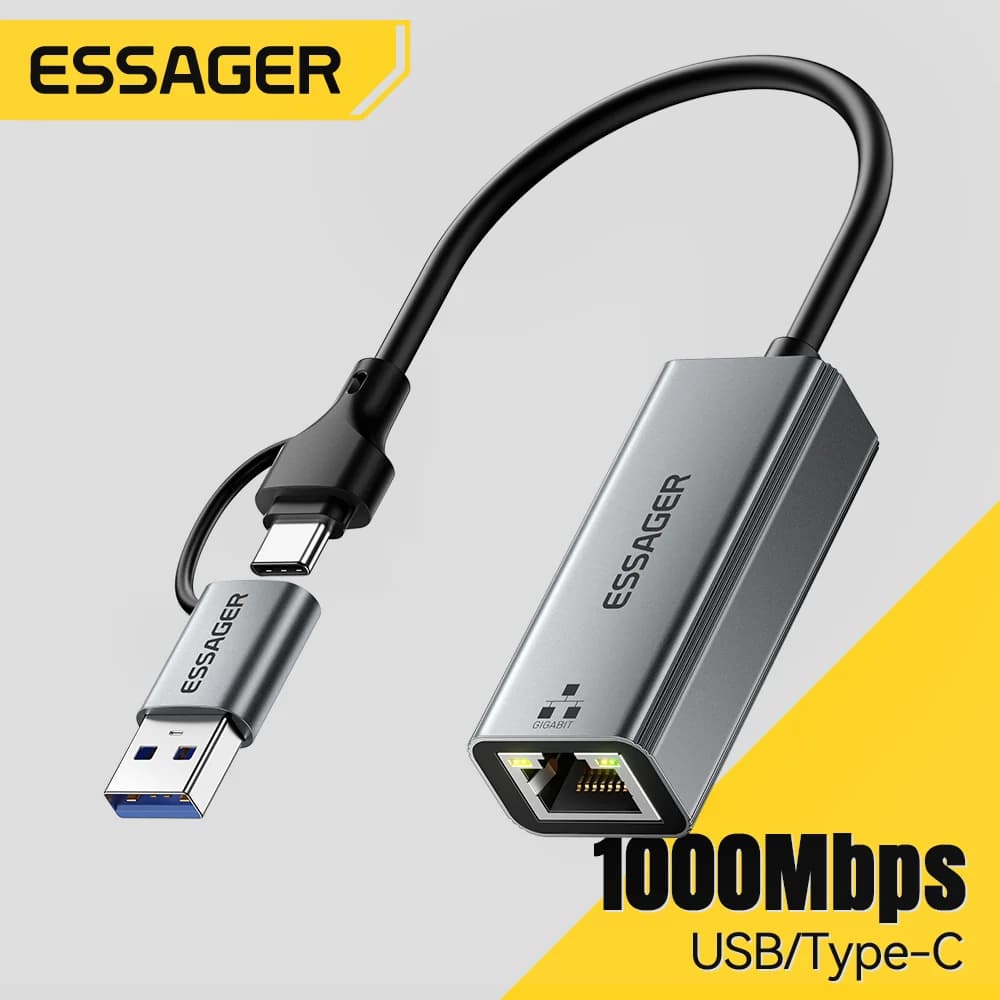 Gigabitový Ethernet adaptér 2-v-1 USB-A/Type-C na RJ45