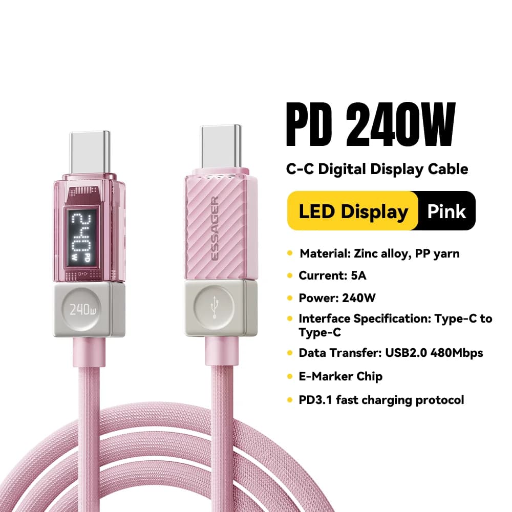 Kabel USB-C s LED displejem, 240W, podpora PD 3.1 (100W)