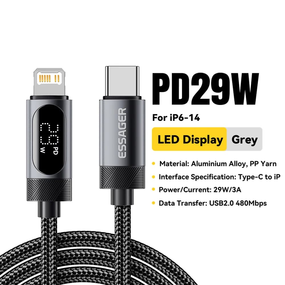 Kabel USB-C na Lightning s digitálním displejem, 29W PD
