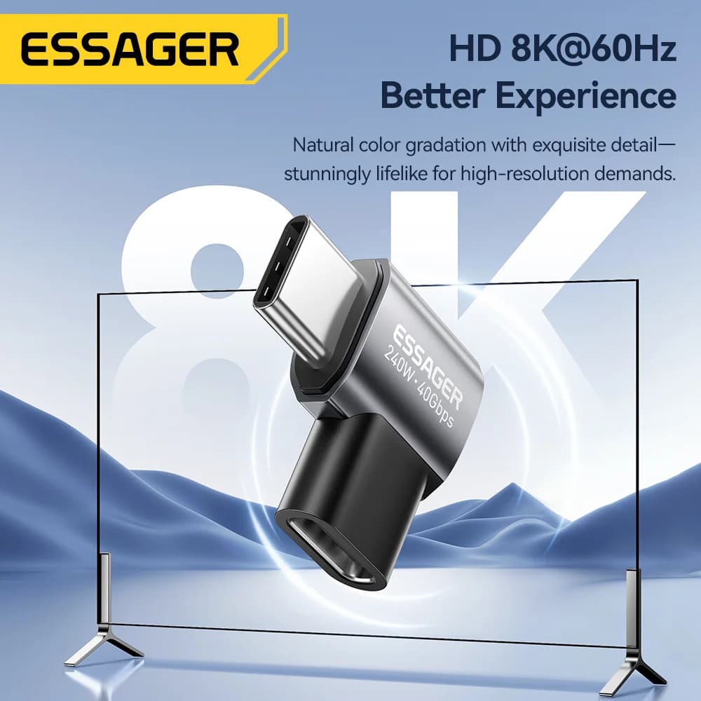 USB4.0 240W 90-stupňový OTG datový adaptér 8K