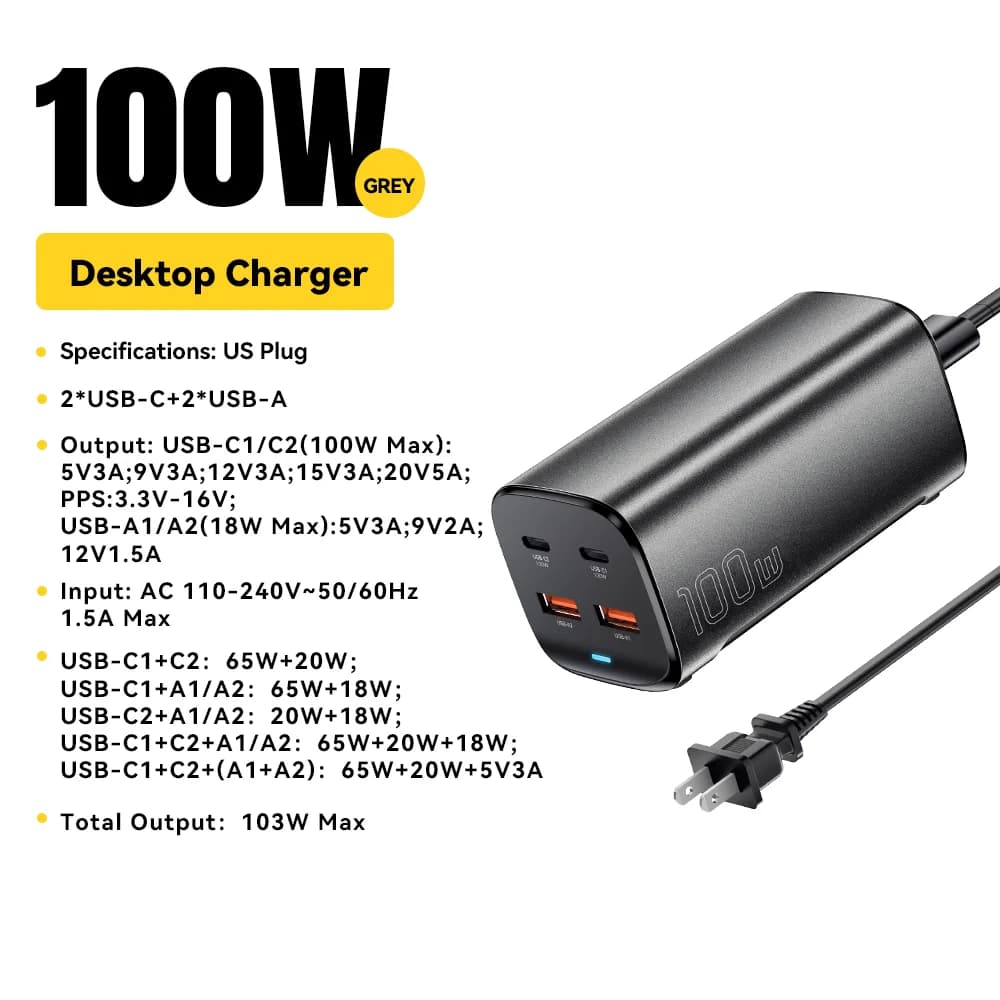 Stolní GaN nabíječka na notebooky 100W 4v1