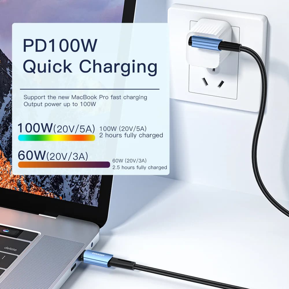 100W 90-stupňový USB-C na USB-C rychlonabíjecí kabel