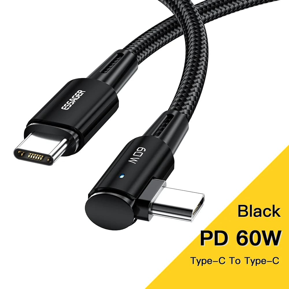 100W 90-stupňový USB-C na USB-C rychlonabíjecí kabel