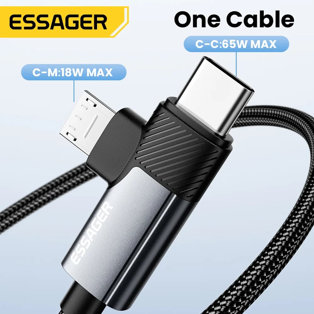 2v1 65W PD rychlonabíjecí kabel Type-C/USB-A na Micro