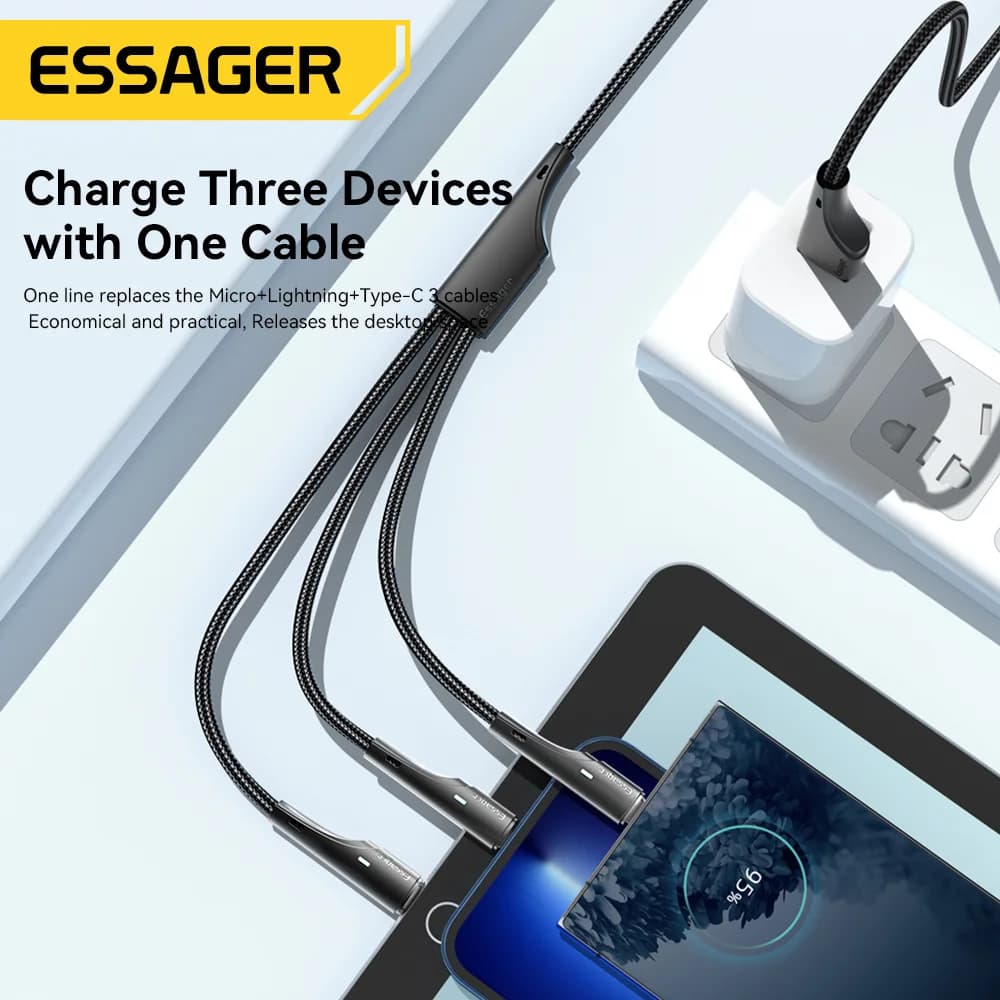 3v1 multifunkční nabíjecí kabel USB-C Micro USB Lightning