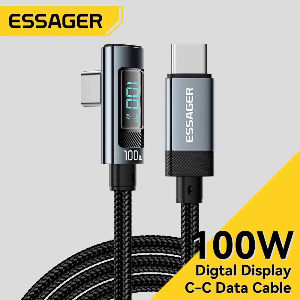 100W 5A USB-C kabel s LED displejem (úhel 90°)