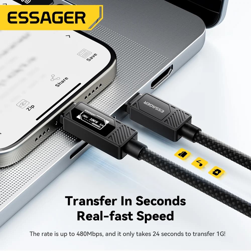 USB-C kabel 100W s digitálním displejem PD nabíjení