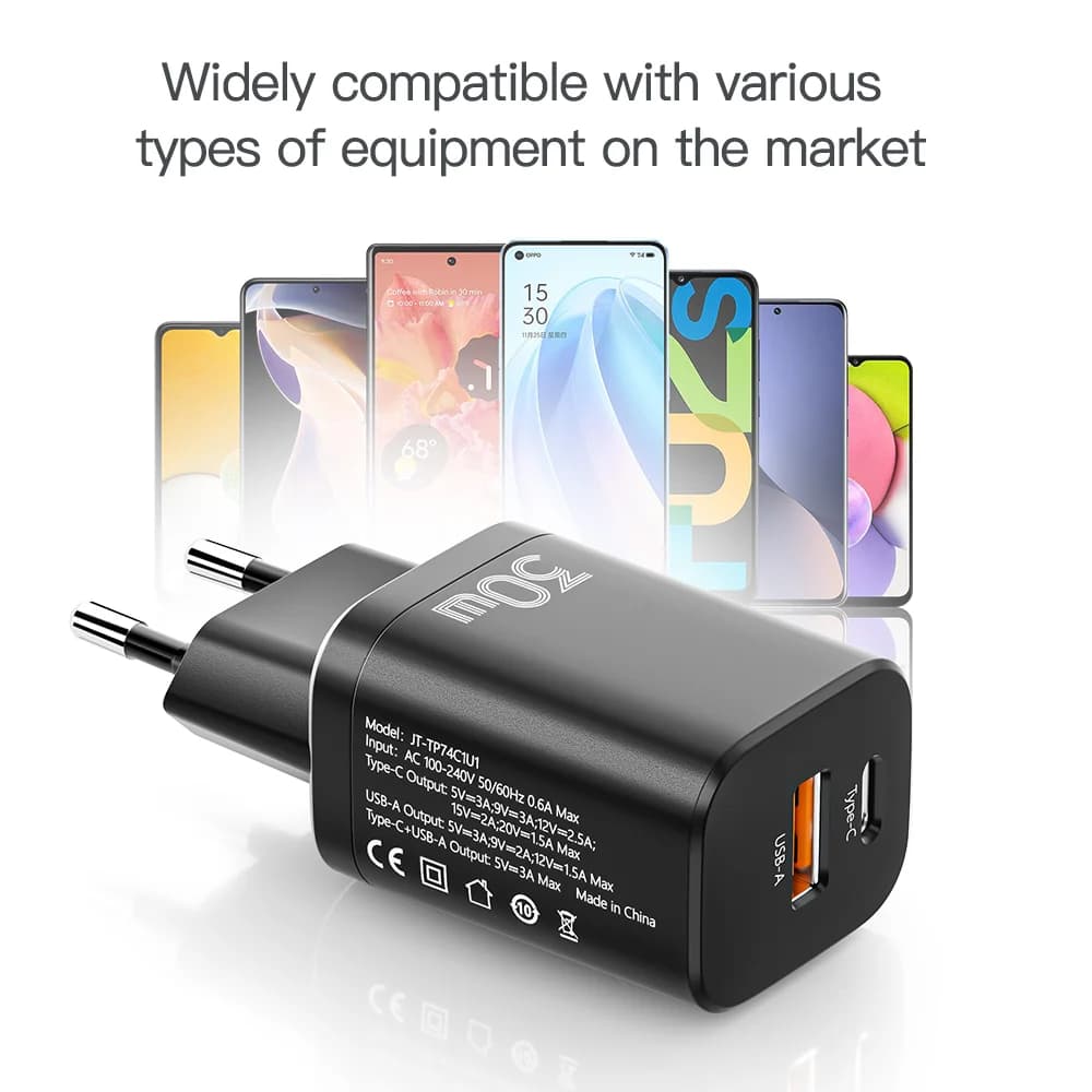 30W síťová nabíječka s dvěma porty USB-C a QC 3.0