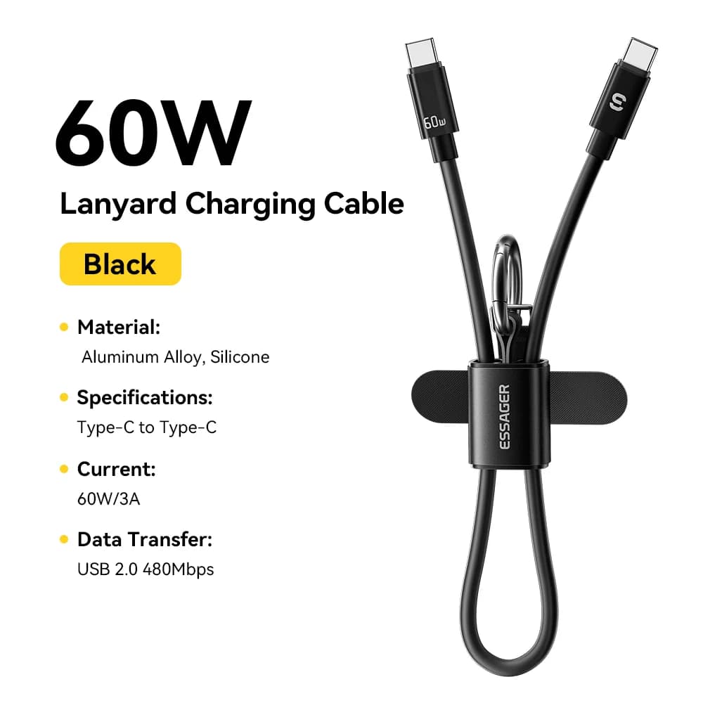 Krátký šňůrkový kabel USB-C na USB-C 60W