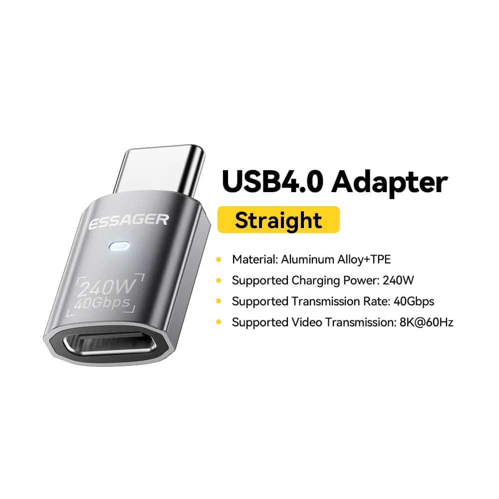 USB4.0 240W 90-stupňový OTG datový adaptér 8K