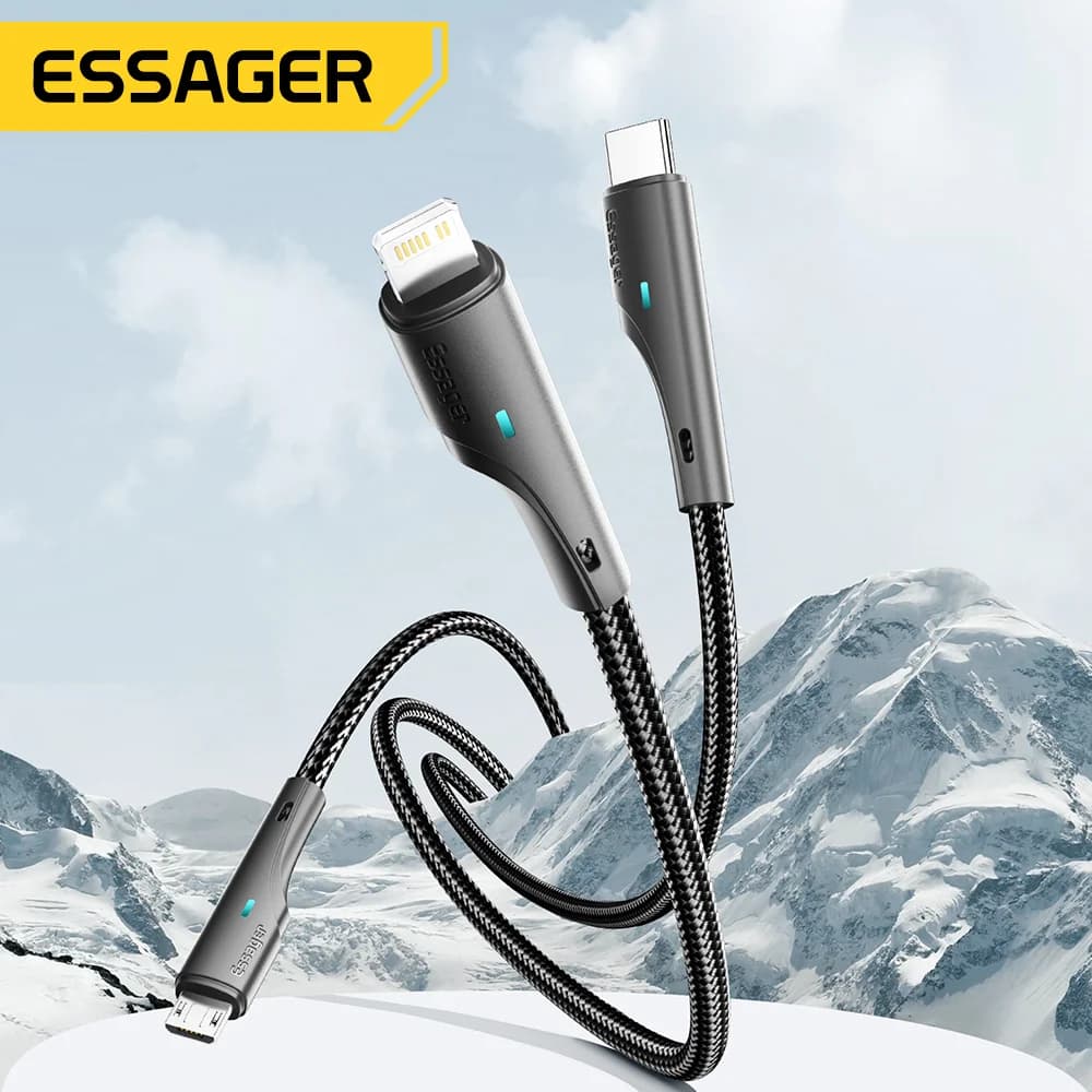 3v1 multifunkční nabíjecí kabel USB-C Micro USB Lightning