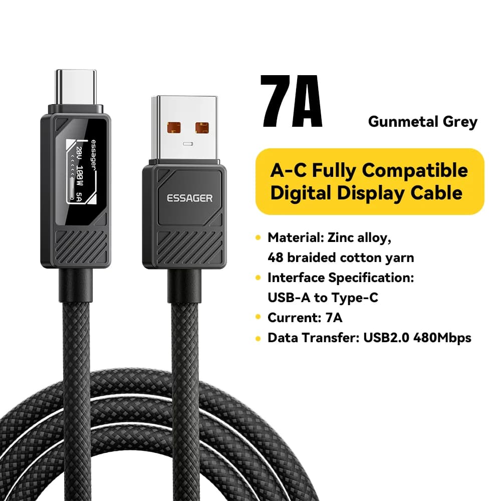 USB-C kabel 100W s digitálním displejem PD nabíjení