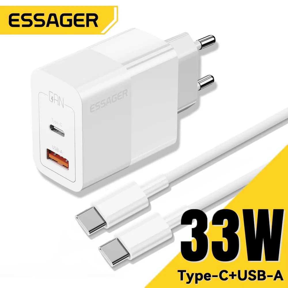Mini síťový nabíječ 33W s duálním portem USB-C pro rychlé nabíjení