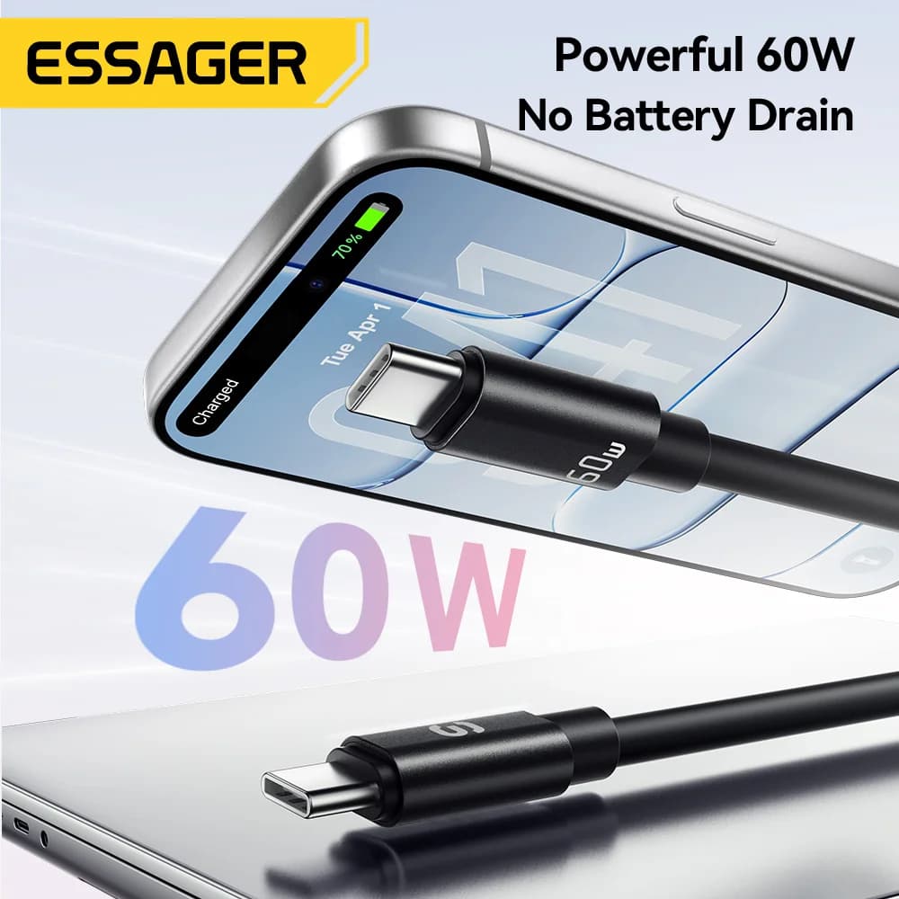 Krátký šňůrkový kabel USB-C na USB-C 60W