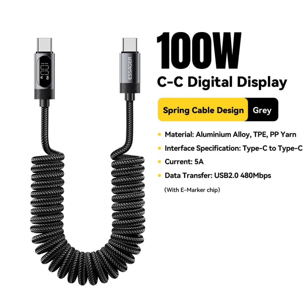 Pružinový automobilový kabel USB-C na USB-C 100 W