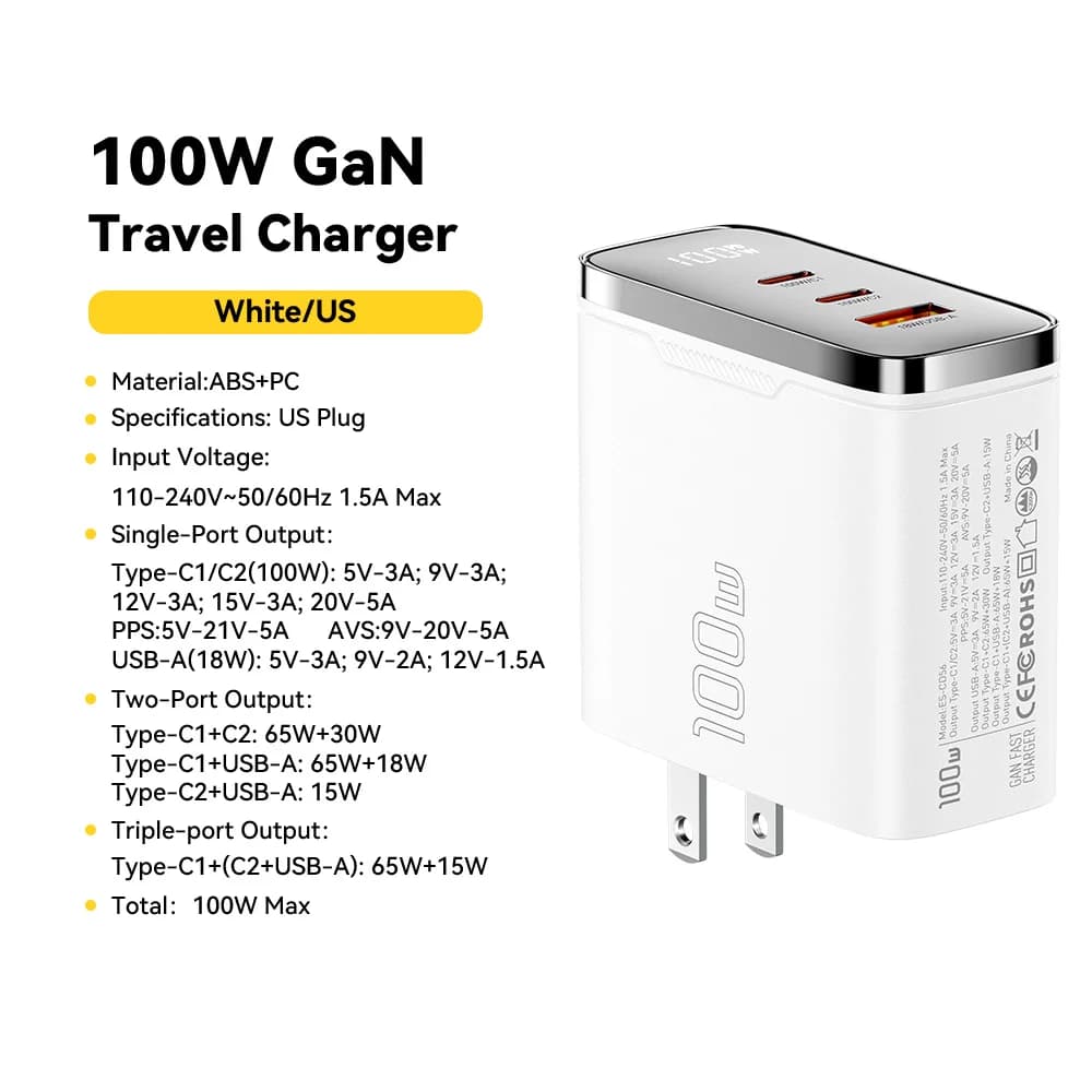 100W GaN USB-C nabíječka s digitálním displejem