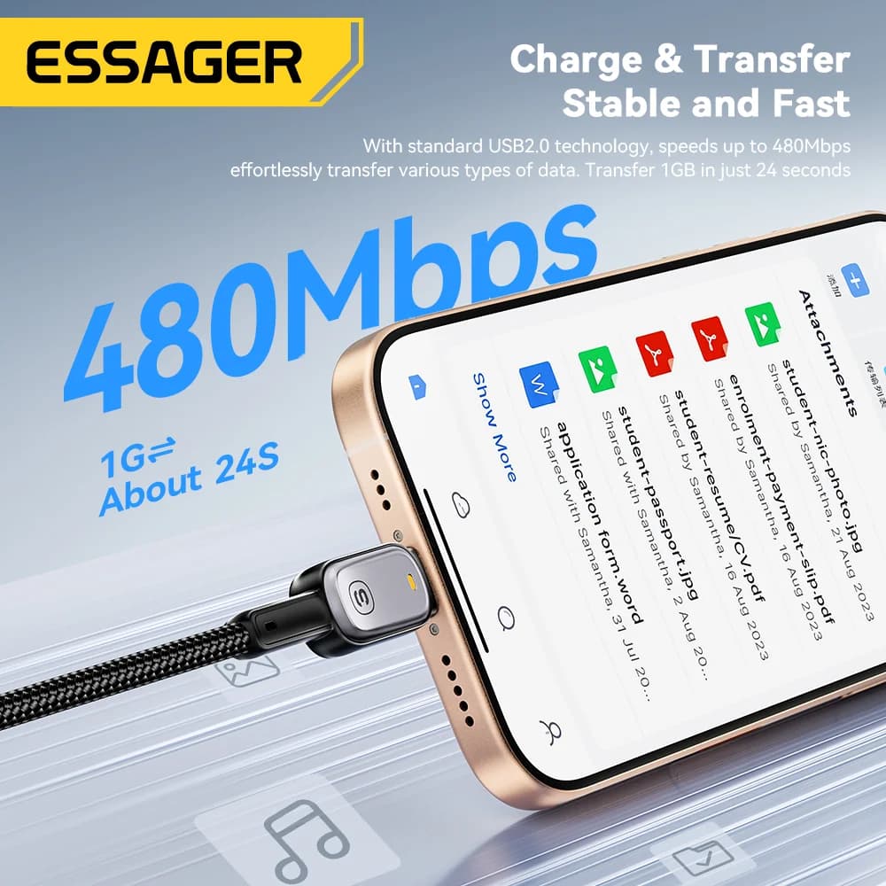 LED kabel USB-C na USB-C 100W, rychlé nabíjení PD 5A
