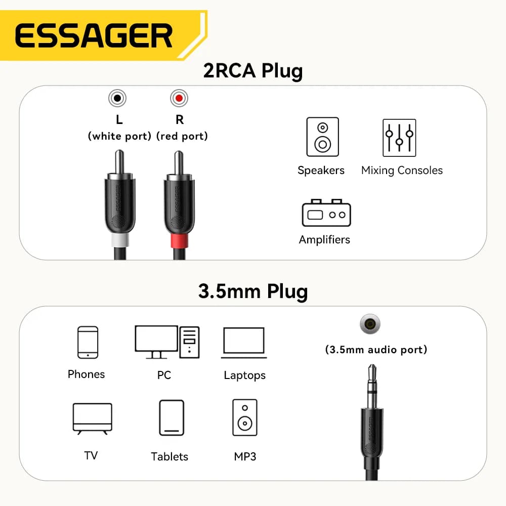 Audio rozbočovací kabel 3,5 mm na dvojité RCA