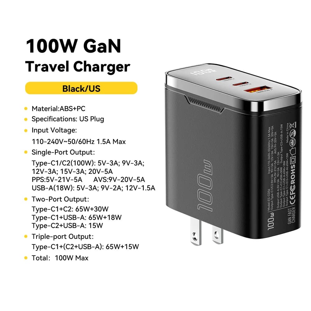100W GaN USB-C nabíječka s digitálním displejem