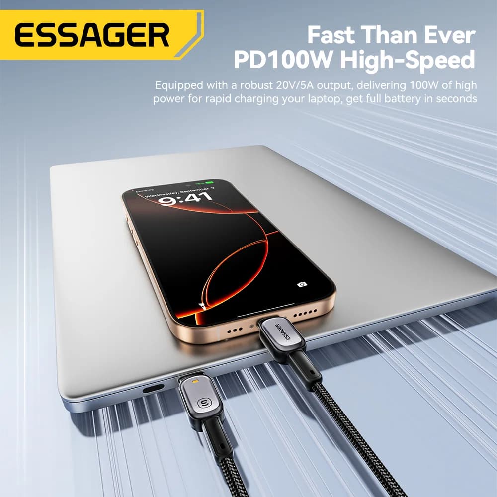 LED kabel USB-C na USB-C 100W, rychlé nabíjení PD 5A
