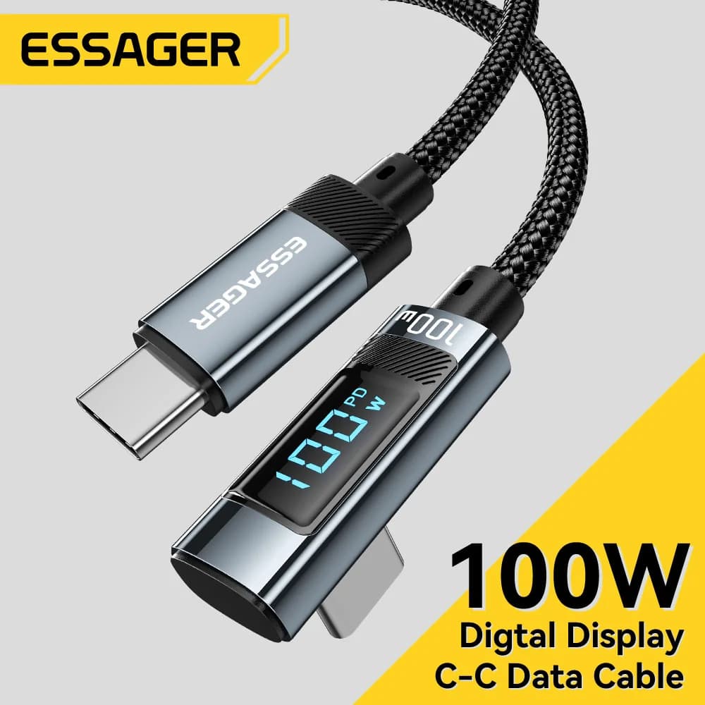 100W kabel USB Type-C na USB-C s 90° LED displejem
